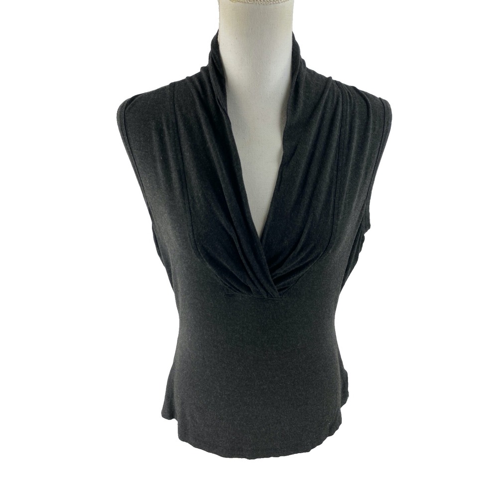St. John Womens M V-Neck‎ Pleated Sleeveless Tank Top Blouse Gray Stretch